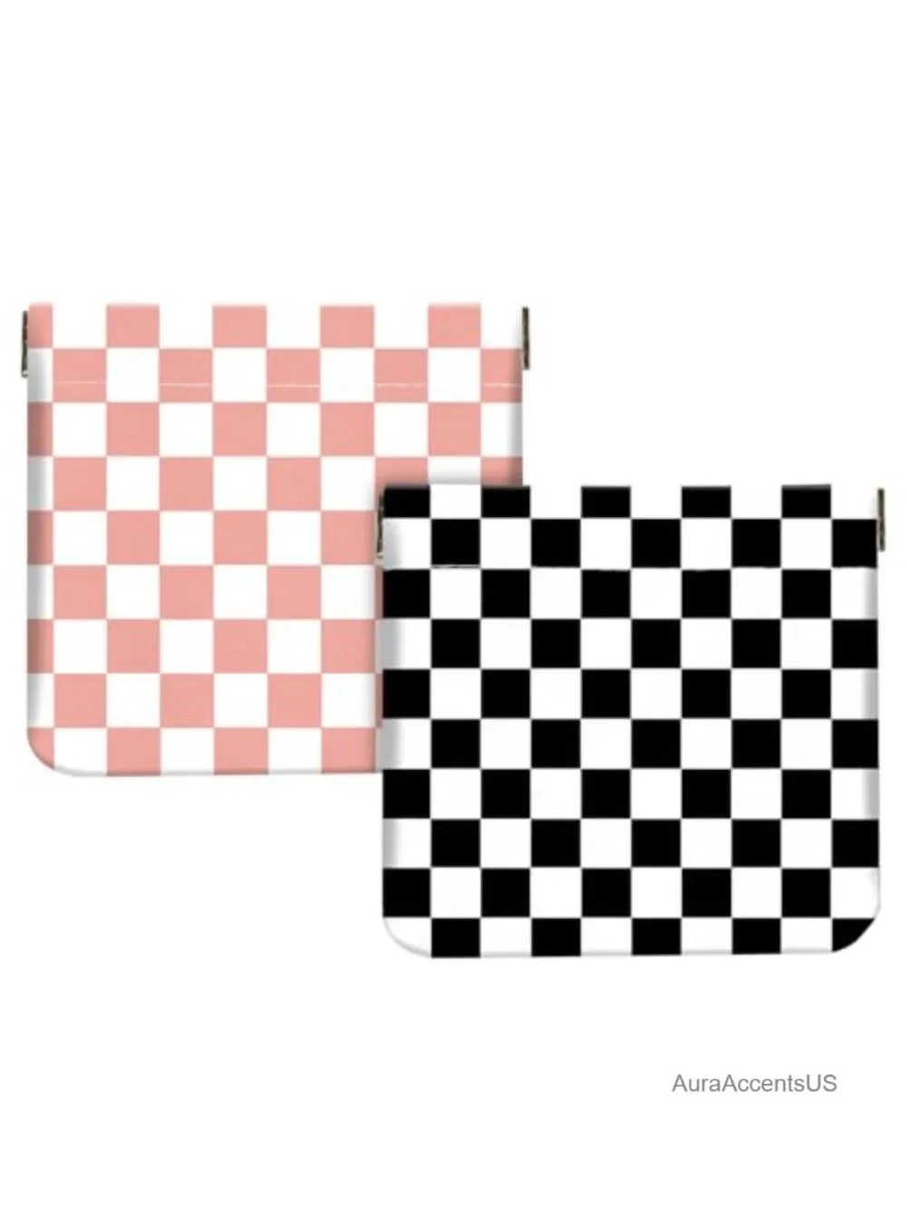 2Pcs PU Leather Coin Purse Pouch Mini Wallet Cosmetic Bag Cute Checkered